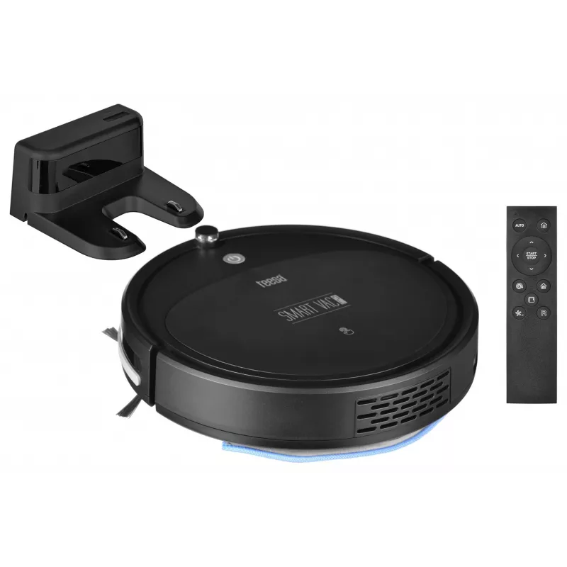 Robot vacuum cleaner TEESA Smart VAC 2 — round, black, 1000 Pa suction, 9.6V/2000mAh Li battery, 0.2 L dust box, Wi‑Fi, automatic return