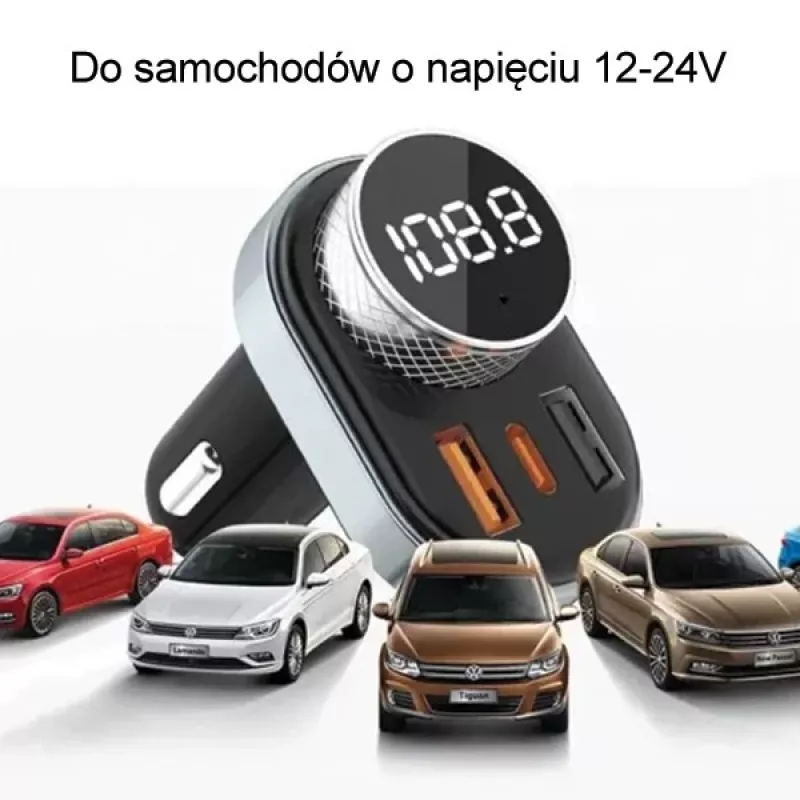Hands-free kit Awei C-843 Bluetooth 5.0 with FM transmitter, USB and USB-C connections
