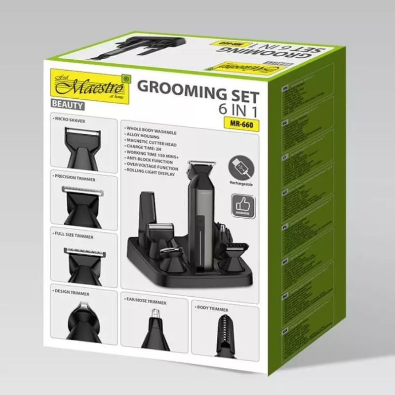 Hair clipper set Maestro MR-660 6-in-1 USB rechargeable adjustable blades
