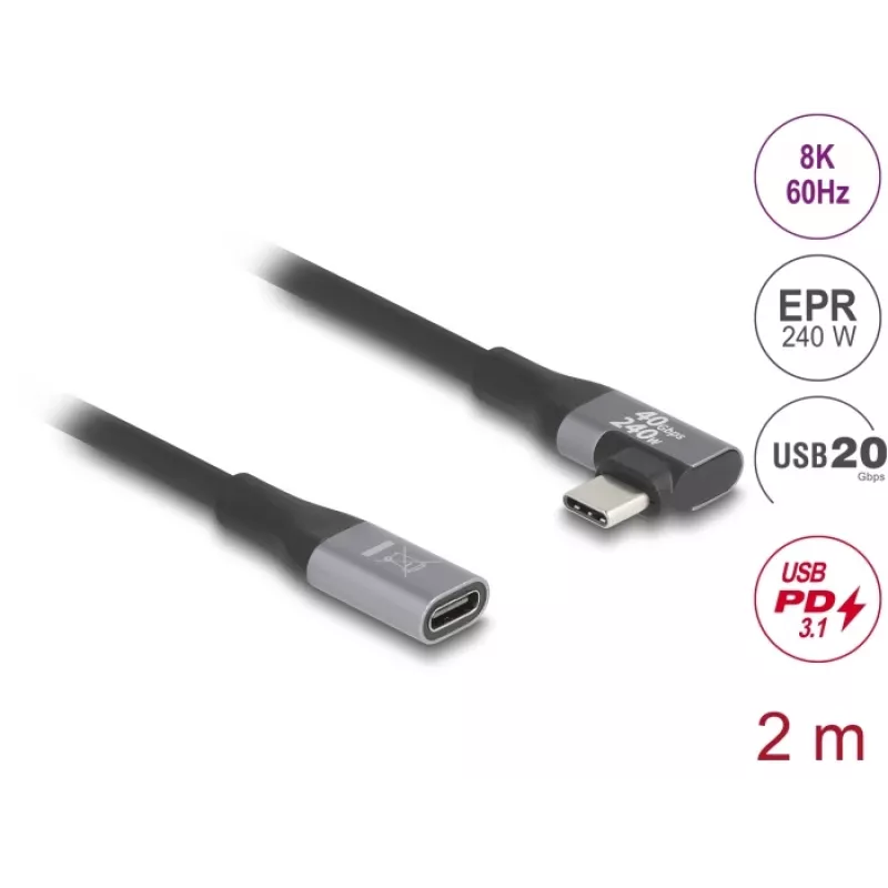 USB Cable DeLOCK 81148 2m USB C Black 20 Gbit/s