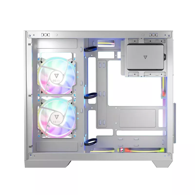 PC case MODECOM Volcano Panorama Midi Tower white — micro ATX, tempered glass, ARGB, USB-C, supports GPU 400 mm