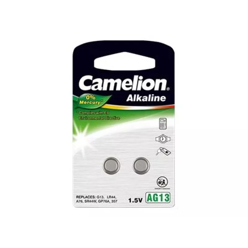 Button cell battery CAMELION AG13 / LR44 / 357 alkaline, 1.5V — pack of 2
