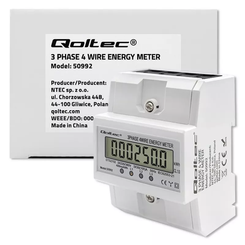 Three-phase electronic meter QOLTEC 50992 400V 100A