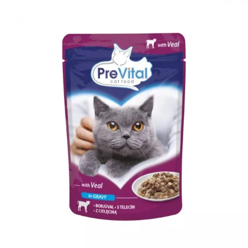 Wet cat food PREVITAL Cat Food Mix 4 Flavors — Chicken, Veal, Salmon, Poultry, 96 x 100 g sachets (9.6 kg, adult)