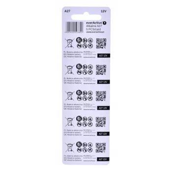 Rechargeable battery pack everActive 27A5BL, alkaline 12 V, cylindrical, 5 pcs, 27.3 × 7.62 mm
