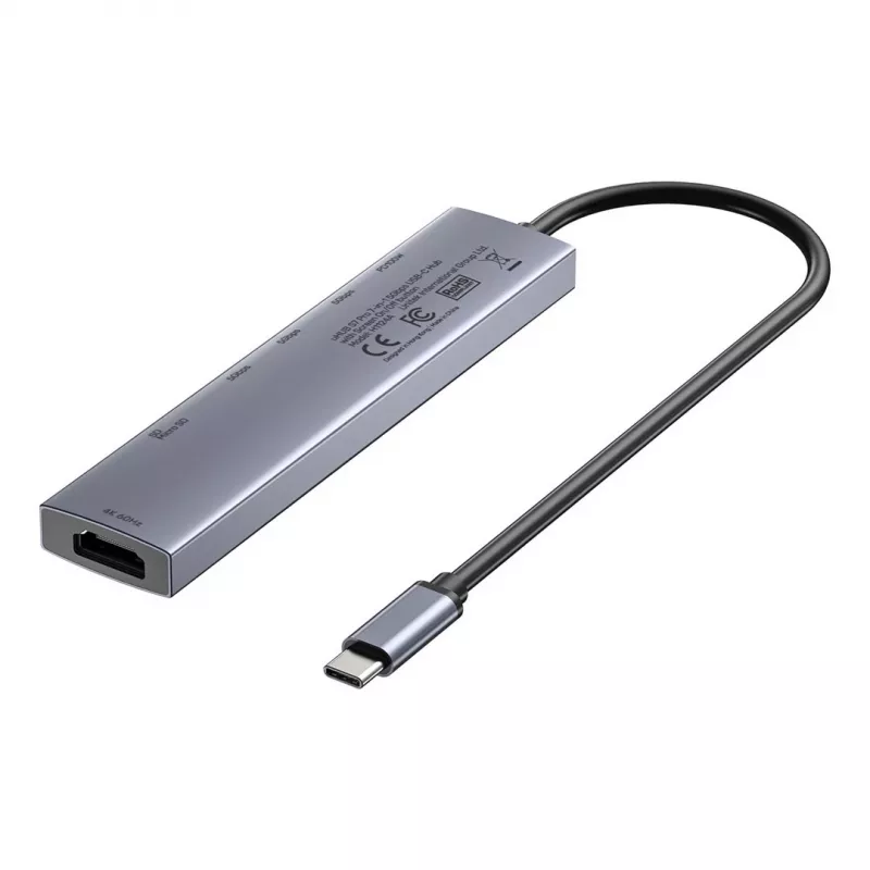 USB-C hub Unitek H1124AGY01 with 100W PD, HDMI 2.0, 2x USB‑A, 2x USB‑C, SD/microSD reader — aluminium