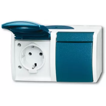 BJ - Ocean - Schuko Socket Outlet Hinged Cover 2-way - AP *Grey/blue-green* (20/2EW-53)