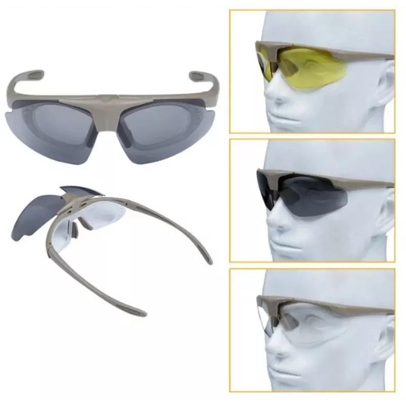 Shooting Glasses WOSPORT 6055T with 3 Interchangeable Lenses and Adjustable Strap