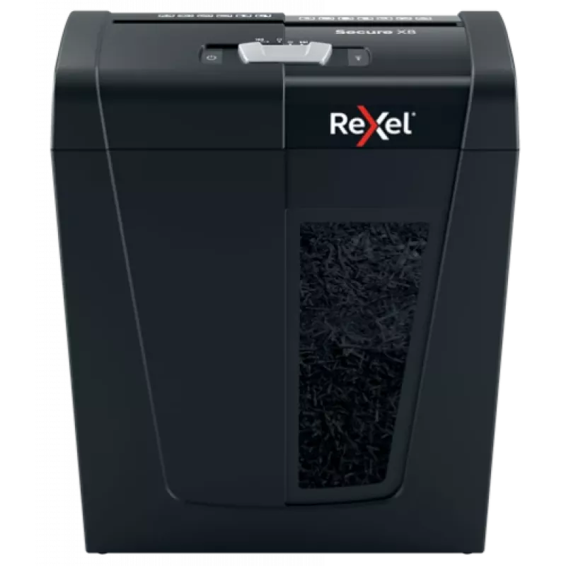 Paper shredder REXEL Secure X8 — cross-cut P-4, 4x40 mm, 8-sheet capacity, 14 L bin, black