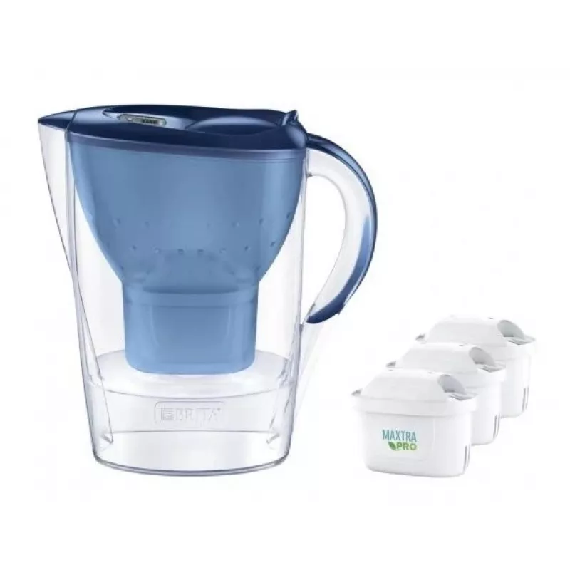 Water filter jug BRITA Marella 2.4 L with 3 Pure Performance cartridges, Maxtra Pro, blue