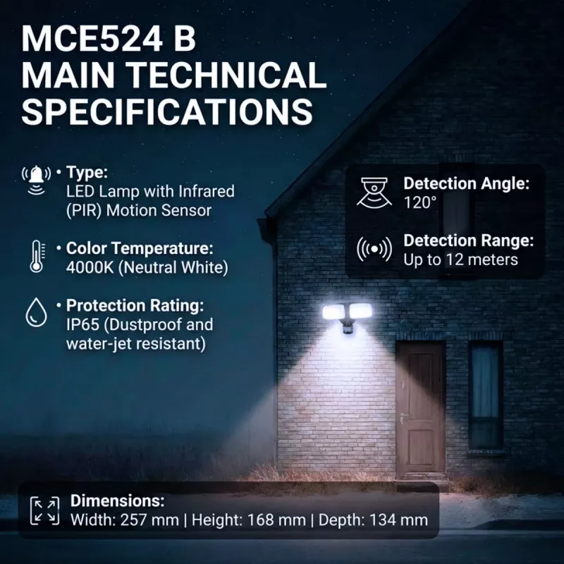 LED wall lamp MACLEAN MCE524 with PIR motion sensor, model MCE524 B