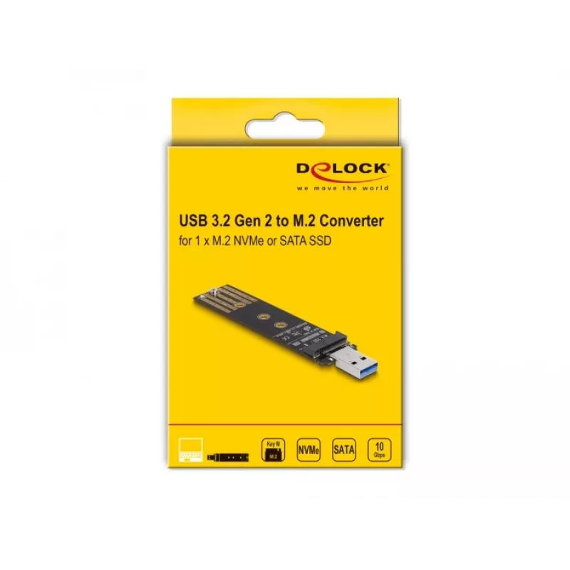 DeLOCK Combo Converter for M.2 NVMe PCIe or SATA SSD USB 3.2 Gen 2 Black