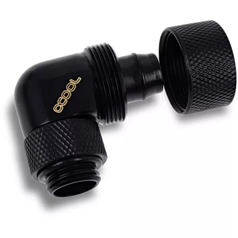 Eiszapfen 16/10mm Screw-In Fitting 90° Rotatable G1/4, black connector, for soft tubing (PVC, Silicone, Neoprene)