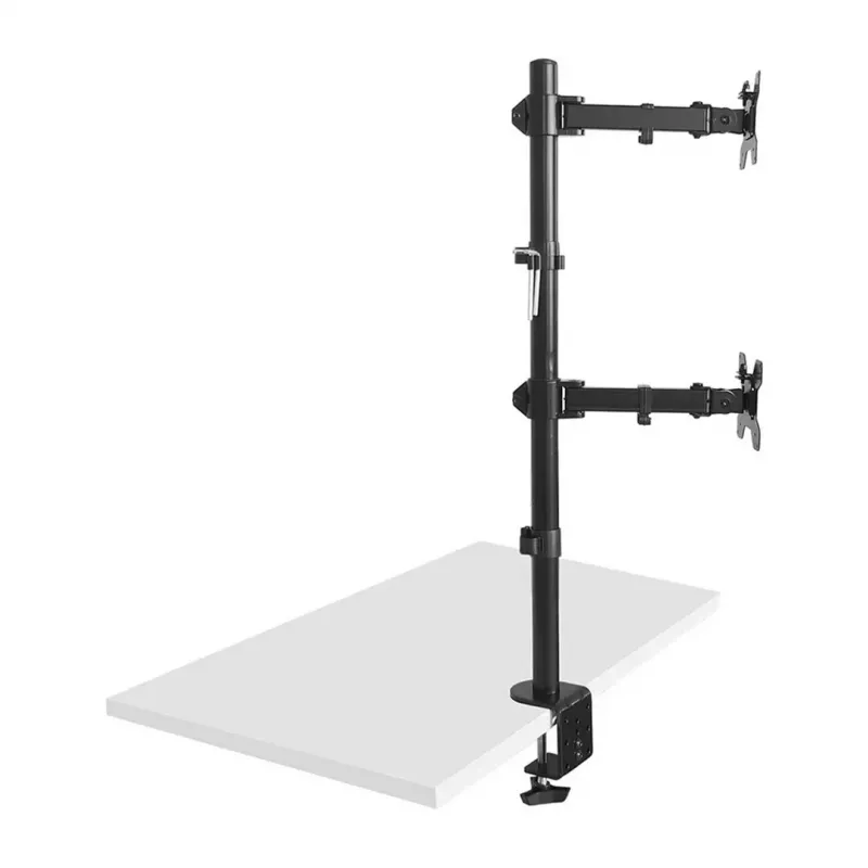 Maclean MC-967 Double Vertical Monitor Desk Mount Screen Holder max VESA 100x100, 13-27, 2x 9kg Powder Coated Tilting Rotating Adjustable