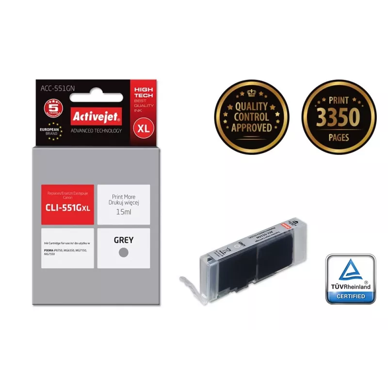 Ink cartridge ActiveJet ACC-551GN — compatible Canon CLI-551GXL, Grey, High (XL) 15 ml