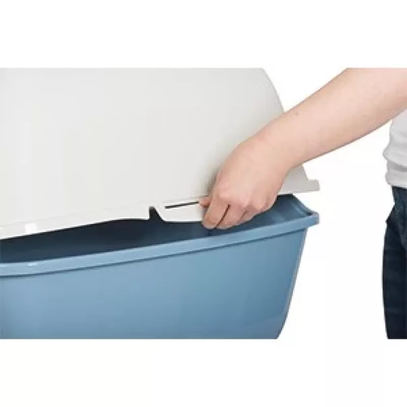 Hooded cat litter box Rotho Bailey 560×400×390 mm, blue/white, carbon filter, handle, door flap