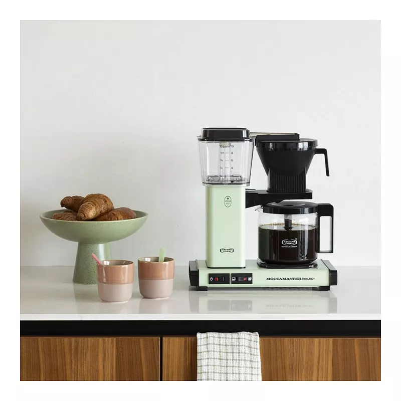 Drip coffee maker MOCCAMASTER KBG Select — 1.25 L water tank, 10-cup capacity, stainless steel, pastel green