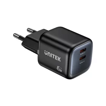 Unitek Wall Charger 2x GaN 45W — 2× USB‑C PD 3.0 and QC fast charging