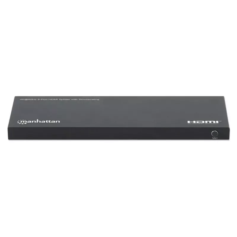 Manhattan 4K@60Hz 8-Port HDMI Splitter with Downscaling, Splits One HDMI Input to Eight HDMI Outputs (1x8), 18G, EDID Switch for Downscaling, Black