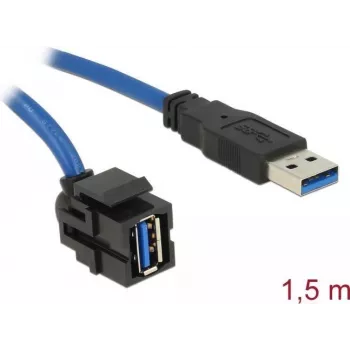 DeLOCK Keystone Module USB 5 Gbps type-A female 250° to type-A male with 1.5 m cable black