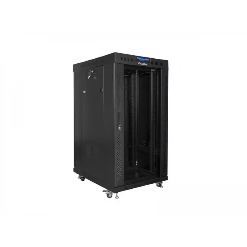 Lanberg FF01-6822-12BL Freestanding Rack Cabinet 22U 600x800mm Black with Glass Door LCD