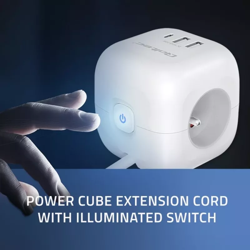 Power Cube QOLTEC 52547 power strip 3×AC sockets, 2×USB-A, 1×USB-C PD 20W