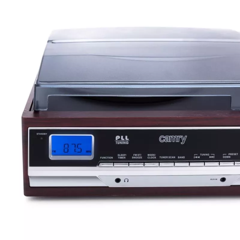 Audio turntable Camry CR 1168 — black with wood finish, 33/45 RPM, built-in speakers, RCA output