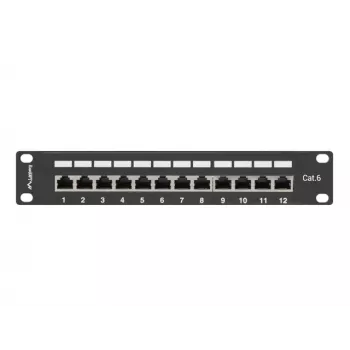Lanberg PPF6-9012-B 12-Port Cat.6 Shielded Patch Panel, 1U 10-Inch Rackmount, Black
