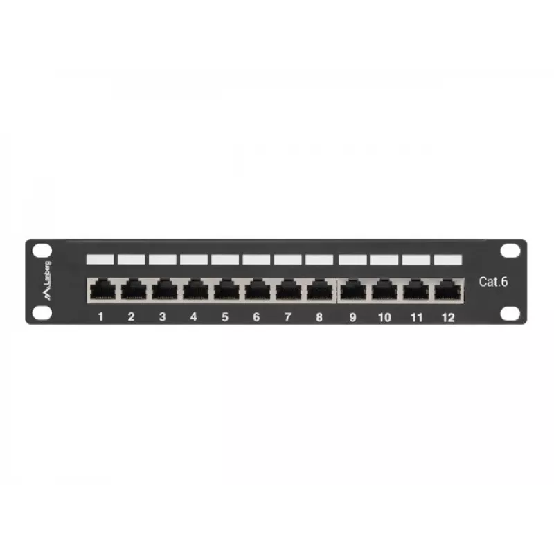 Lanberg PPF6-9012-B 12-Port Cat.6 Shielded Patch Panel, 1U 10-Inch Rackmount, Black
