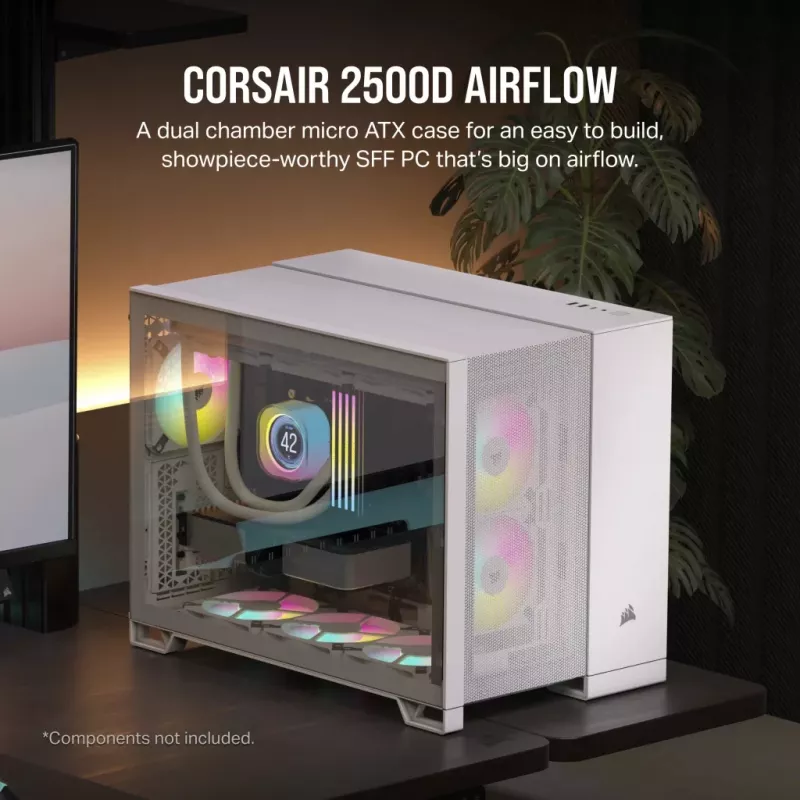 Corsair 2500D AIRFLOW Micro ATX Dual Chamber PC Case – White CC-9011264-WW