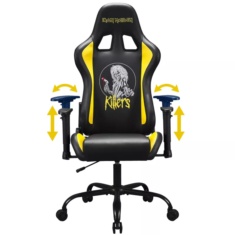 SUBSONIC Subsonic Pro Iron Maiden Killers Gaming Chair — Ergonomic High-Back PU Leather, Adjustable Height, 2D Armrests, Recline to 180°, 120 kg Capacity, Black with Red Accents