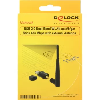 DeLock USB2.0 Dual Band WLAN ac/a/b/g/n Stick - Network Adapter - USB2.0 - 802,11b, 802,11a, 802,11g, 802,11n, 802,11ac - Black (12462)