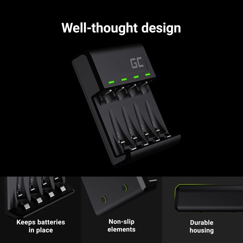 Battery charger Green Cell GC VitalCharger with 4× AA 2000mAh NiMH batteries
