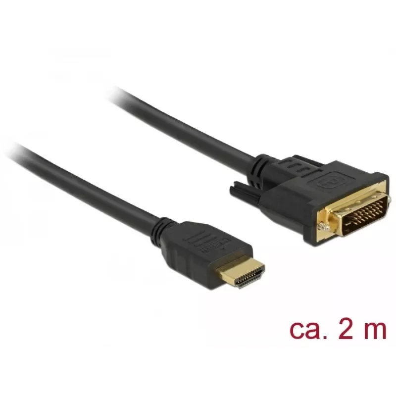 DeLOCK - Video Cable - HDMI / DVI - DVI-D (M) to HDMI (M) - 2,0m - Triple Insulation - Black - Thumbscrews (85654)