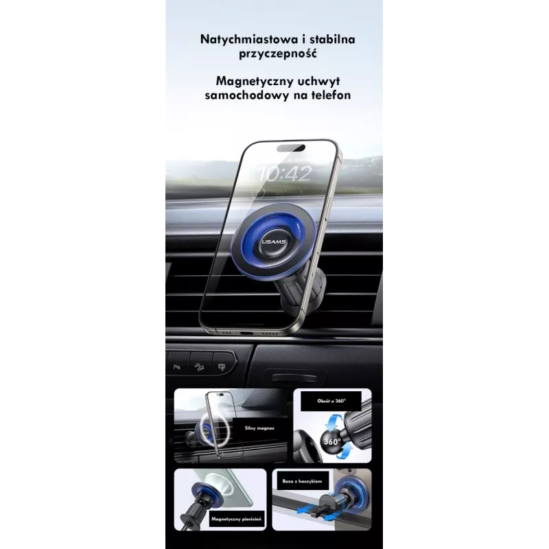 Magnetic car phone holder usams ZJ081 — magnetic mount for smartphones, compact design, easy installation