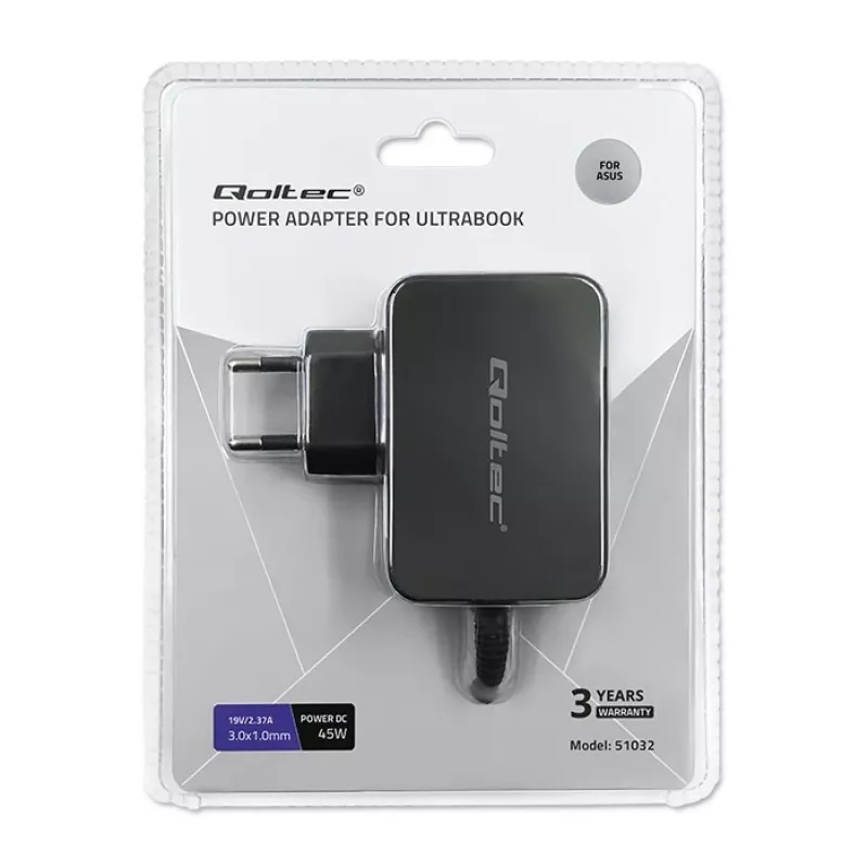 Power Adapter Qoltec 51032 45W Indoor Black for Laptop