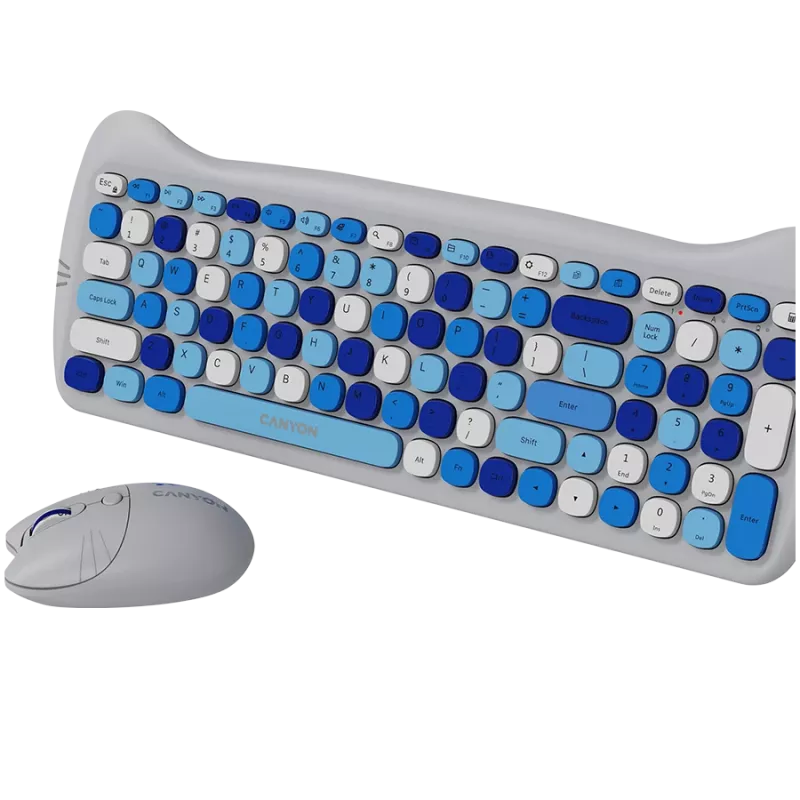 Wireless Keyboard and Mouse Set CANYON HSET-W6 Kitty Edition AAA AA Blue