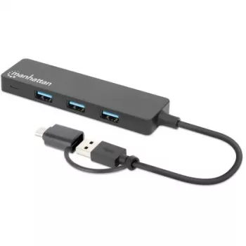Manhattan USB-C & USB-A Combo Dock/Hub, Ports (4): USB-A (x4), 5 Gbps (USB 3.2 Gen1 aka USB 3.0), USB powered (no external power supply required)
