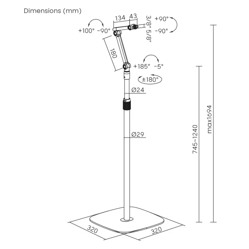 Microphone stand MACLEAN MC-337 height adjustable 626–1694 mm, load capacity 1 kg