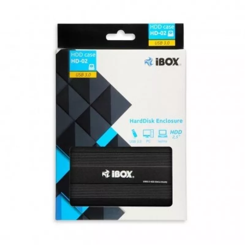 HDD enclosure IBOX HD-02 Black for 2.5 inch SATA drives, USB 3.2 Gen 1 (Type-A), single-bay, metal