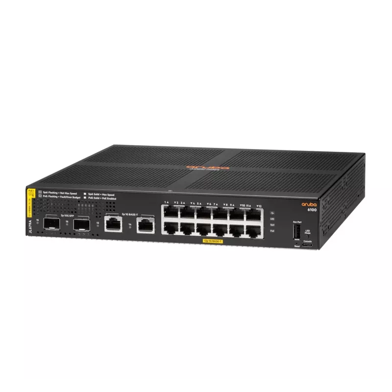 HPE Aruba Networking 6100 12G Class4 PoE 2G/2SFP+ 139W Managed L3 Gigabit Ethernet (10/100/1000) Power over Ethernet (PoE) 1U Black