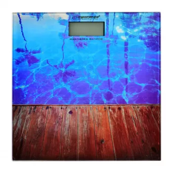 Electronic personal scale ESPERANZA EBS011 — 4-sensor glass platform, max 180 kg, accuracy 100 g, LCD display 70x34 mm, CR2032 battery