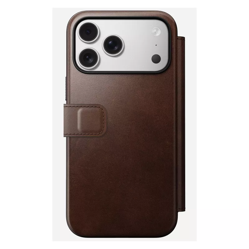 Nomad Modern Leather Folio mobile phone case Cover for iPhone 17 Pro Max — Brown, leather, 6.3 inch screen, 4 card pockets