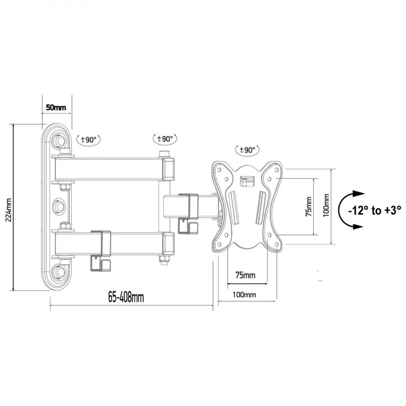 Maclean MC-417 Full Motion TV Monitor Wall Mount 13-32 30kg max. VESA 100x100 Black Powder Coated Universal Holder Bracket Adjustable Wall Distance Rotating Tilting