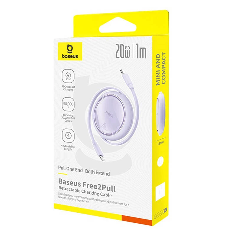 Baseus Free2Pull - 20 W USB-C to Lightning Retractable Cable, 1 m (purple)