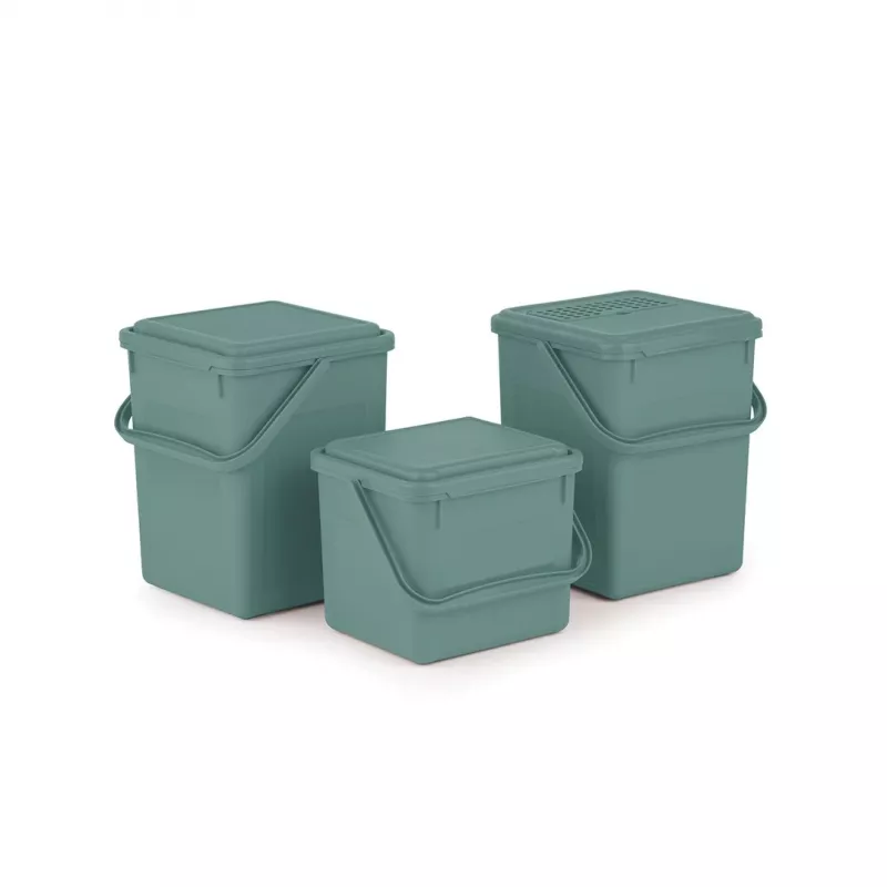 Waste sorting container rotho Green 4.5 l — compact technopolymer recycling bin with hanger hole