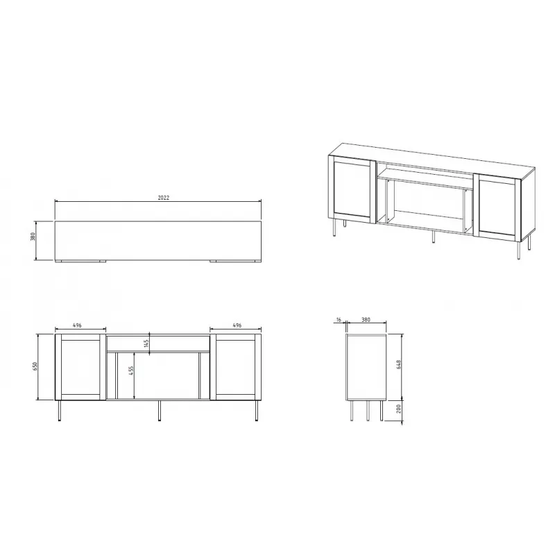 JUTA EF chest of drawers + electric fireplace 202x39.5x85 black + linol calabria