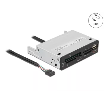 DeLOCK 91708 Card Reader USB 2.0 Internal Black Grey CF SD MicroSD