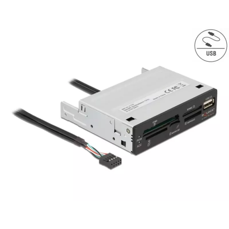 DeLOCK 91708 Card Reader USB 2.0 Internal Black Grey CF SD MicroSD