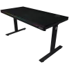 Dual-motor sit/stand adjustable-height gaming desk with wireless charger, RGB lighting, control panel, and USB ports, PB melamine surface tabletop, black.